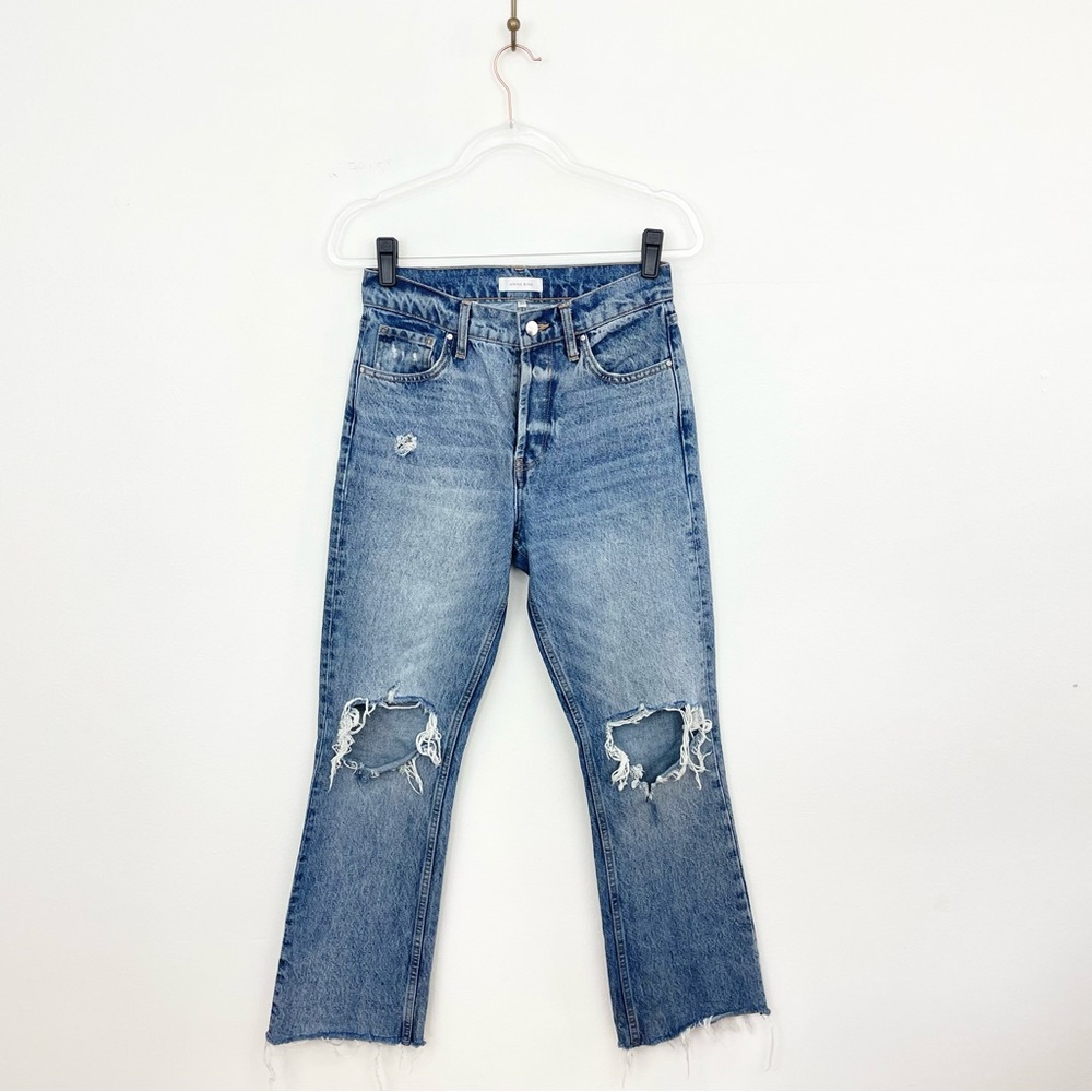 Anine Bing Blue Distressed Flare Jeans - Picture 2 of 8
